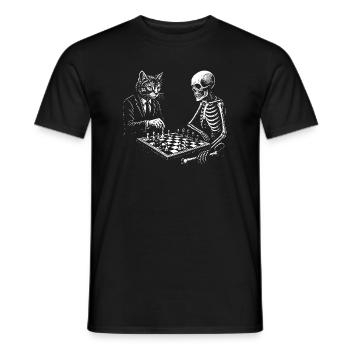 Katze spielt Schach mit dem Skelett - Männer T-Shirt - Schwarz - Vorne - AI Model Male 178 light (178cm)