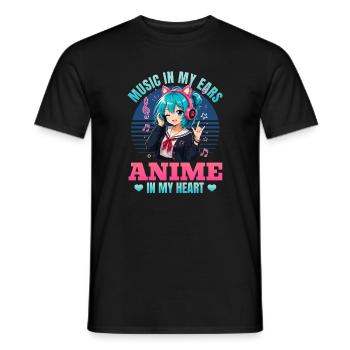Anime and Music Chibi - Men's T-Shirt - black - Front - AI Model Male 178 light (178cm)