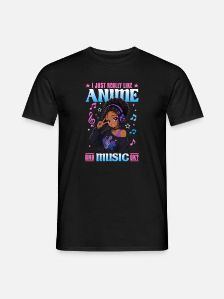 Anime and Music Chibi Black Girl - Men's T-Shirt - black