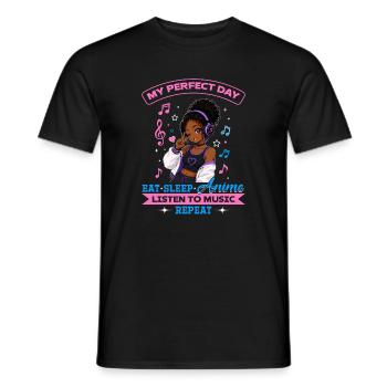 Anime and Music Chibi Black Girl - Männer T-Shirt - Schwarz - Vorne - AI Model Male 178 light (178cm)