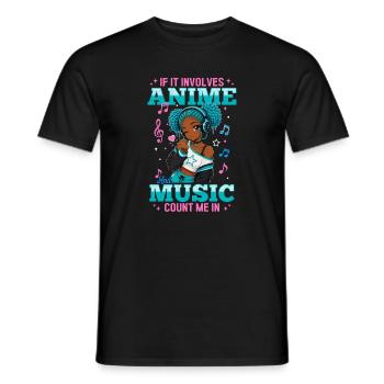 Anime and Music Chibi Black Girl - Männer T-Shirt - Schwarz - Vorne - AI Model Male 178 light (178cm)