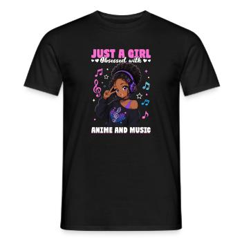 Anime and Music Chibi Black Girl - Männer T-Shirt - Schwarz - Vorne - AI Model Male 178 light (178cm)