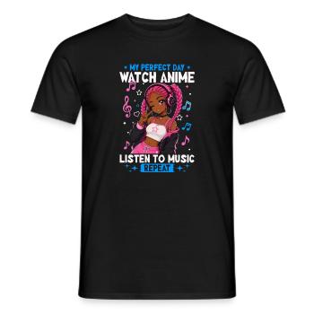 Anime and Music Chibi Black Girl - Männer T-Shirt - Schwarz - Vorne - AI Model Male 178 light (178cm)