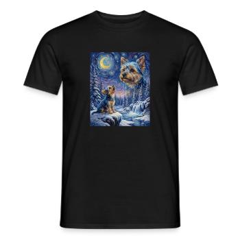 Hurlement vers la Lune Mème Chien Yorkshire Terrier - T-shirt homme - noir - Devant - AI Model Male 178 light (178cm)