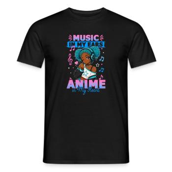 Anime and Music Chibi Black Girl - Männer T-Shirt - Schwarz - Vorne - AI Model Male 178 light (178cm)