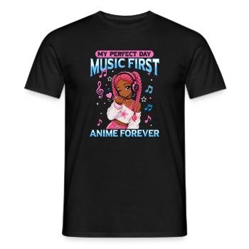 Anime and Music Chibi Black Girl - Männer T-Shirt - Schwarz - Vorne - AI Model Male 178 light (178cm)