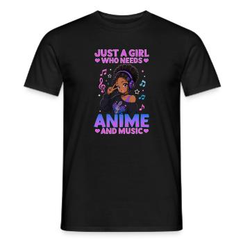 Anime and Music Chibi Black Girl - Männer T-Shirt - Schwarz - Vorne - AI Model Male 178 light (178cm)