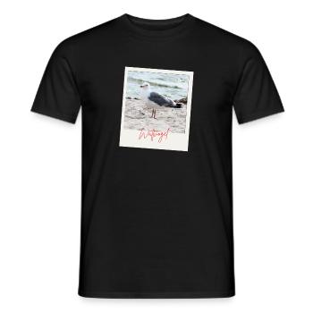 Foto Nordsee Möwe Wattvogel mit Schrift  - Männer T-Shirt - Schwarz - Vorne - AI Model Male 178 light (178cm)