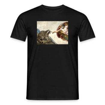 raccoon beating god's hand raccoon meme - Men's T-Shirt - black - Front - AI Model Male 178 light (178cm)