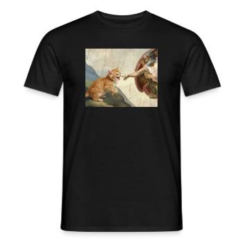 Cat Slaps God's Hand Funny Cats Meme - Men's T-Shirt - black - Front - AI Model Male 178 light (178cm)