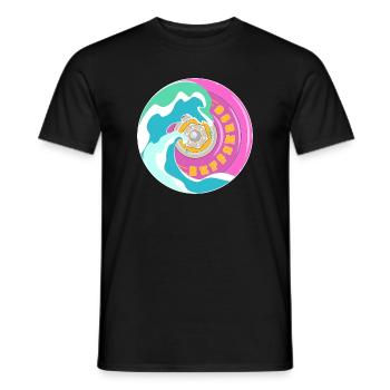 Surfskate Motiv in Pink Gelb mit Wellen - Männer T-Shirt - Schwarz - Vorne - AI Model Male 178 light (178cm)