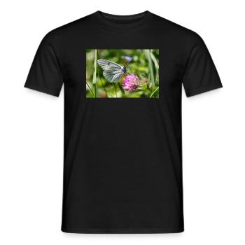 Papillon blanc arborescente sur la fleur - T-shirt homme - noir - Devant - AI Model Male 178 light (178cm)