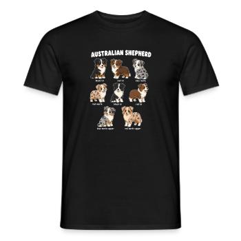 Tableau des couleurs pour les chiots Berger australien - T-shirt homme - noir - Devant - AI Model Male 178 light (178cm)