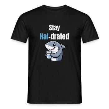 Hai-drated | Lustiger Cartoon-Hai mit Getränk - Männer T-Shirt - Schwarz - Vorne - AI Model Male 178 light (178cm)