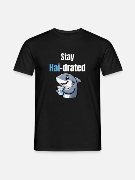 Shark-drated | Funny cartoon shark with drink - Men's T-Shirt - black