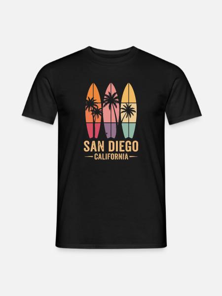 Surfer Palm Trees Retro San Diego - Men's T-Shirt - black