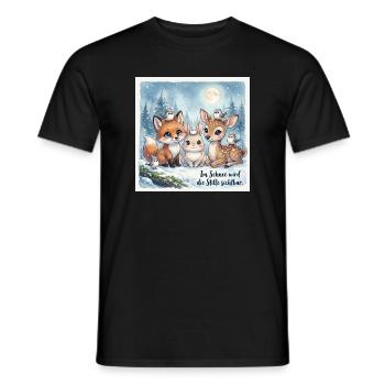 Süße Winterwald Tiere – Fuchs, Hase und Rehkitz  - Männer T-Shirt - Schwarz - Vorne - AI Model Male 178 light (178cm)