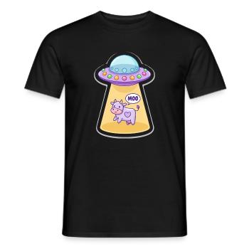 MOO Funny Alien Cow in UFO Light Beam Cartoon - Men's T-Shirt - black - Front - AI Model Male 178 light (178cm)
