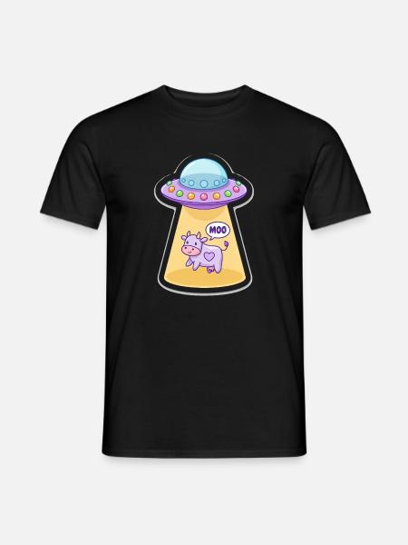 MOO Sjov Alien Ko i UFO Light Beam tegnefilm - Mænd T-shirt - sort