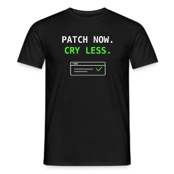 Patch Now Cry Less IT Security Update Humor Shirt! - Männer T-Shirt - Schwarz - Vorne - AI Model Male 178 light (178cm)