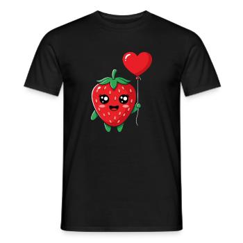Kuschelige Erdbeere mit Herzballon - Männer T-Shirt - Schwarz - Vorne - AI Model Male 178 light (178cm)