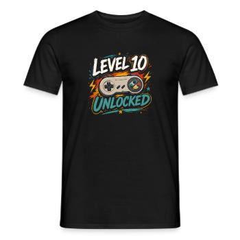 Level 10 freigeschaltetes 10-Jahres-Jubiläums-D-Geschenk - Männer T-Shirt - Schwarz - Vorne - AI Model Male 178 light (178cm)
