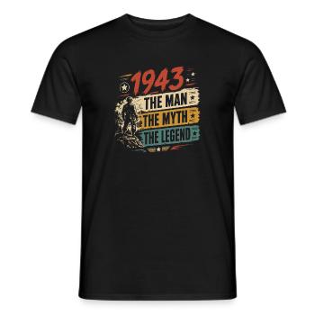 Geburtstag, geboren 1943 – Mannmythos – Legende - Männer T-Shirt - Schwarz - Vorne - AI Model Male 178 light (178cm)