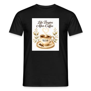 life_beginn_after_coffee - Männer T-Shirt - Schwarz - Vorne - AI Model Male 178 light (178cm)
