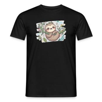 Niedliches Faultier auf Ast mit Blumen - Männer T-Shirt - Schwarz - Vorne - AI Model Male 178 light (178cm)