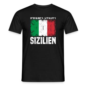 Sizilien Koordinaten - Männer T-Shirt - Schwarz - Vorne - AI Model Male 178 light (178cm)