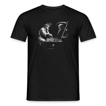 Freiheitsstatue spielt Schach mit dem Tod - Männer T-Shirt - Schwarz - Vorne - AI Model Male 178 light (178cm)