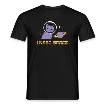 Space Cat – I Need Space - Men's T-Shirt - black - Front - AI Model Male 178 light (178cm)