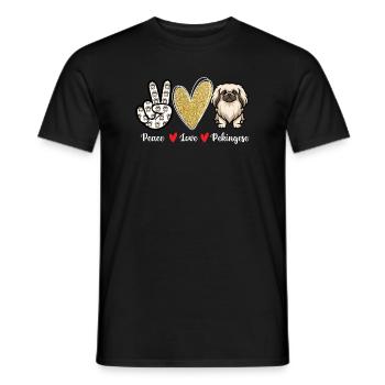 Peace Love Pekingese – Peke Dog Mama Papa Schoßhund - Männer T-Shirt - Schwarz - Vorne - AI Model Male 178 light (178cm)