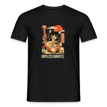 Hopless Ramentic - schwarze Katze isst Ramen - Männer T-Shirt - Schwarz - Vorne - AI Model Male 178 light (178cm)