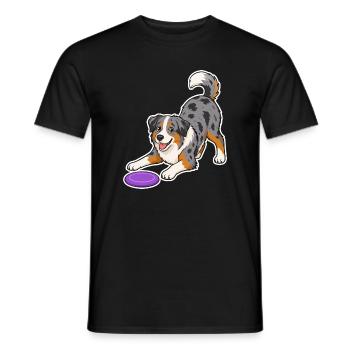 Australian Shepherd mit lila Frisbee - Männer T-Shirt - Schwarz - Vorne - AI Model Male 178 light (178cm)