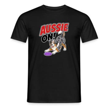 Aussie On! Playful Frisb Dog - Men's T-Shirt - black - Front - AI Model Male 178 light (178cm)