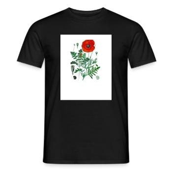 Pavot rouge dans une illustration botanique - T-shirt homme - noir - Devant - AI Model Male 178 light (178cm)