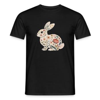 Floral rabbit with plant pattern - Men's T-Shirt - black - Front - AI Model Male 178 light (178cm)