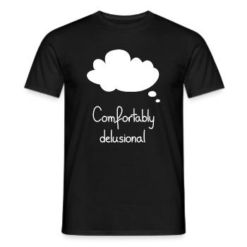 Comfortably Delusional, White - Men's T-Shirt - black - Front - AI Model Male 178 light (178cm)