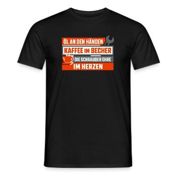 Öl an den Händen, Kaffee im Becher - Männer T-Shirt - Schwarz - Vorne - AI Model Male 178 light (178cm)