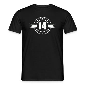 Conception anniversaire du badge n°14 - T-shirt homme - noir - Devant - AI Model Male 178 light (178cm)