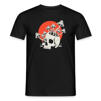 Crâne aux champignons Soleil rouge - T-shirt homme - noir - Devant - AI Model Male 178 light (178cm)