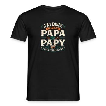 T-shirt J'ai Deux Titres Papa Et Papy Cadeau - T-shirt homme - noir - Devant - AI Model Male 178 light (178cm)