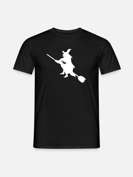 Hexe auf Besen Silhouette - Männer T-Shirt - Schwarz