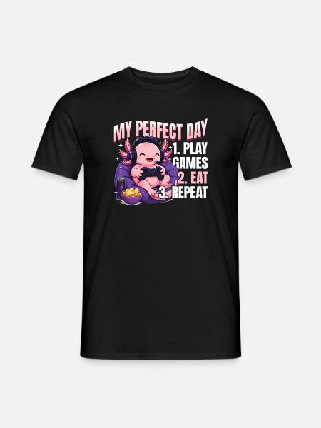 Funny Axolotl Gamer Gaming - Männer T-Shirt - Schwarz