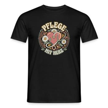 Pflege mit Herz Retro - Männer T-Shirt - Schwarz - Vorne - AI Model Male 178 light (178cm)