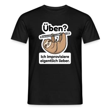 Improvisation statt Üben Flöte Faultier T-Shirt - Männer T-Shirt - Schwarz - Vorne - AI Model Male 178 light (178cm)