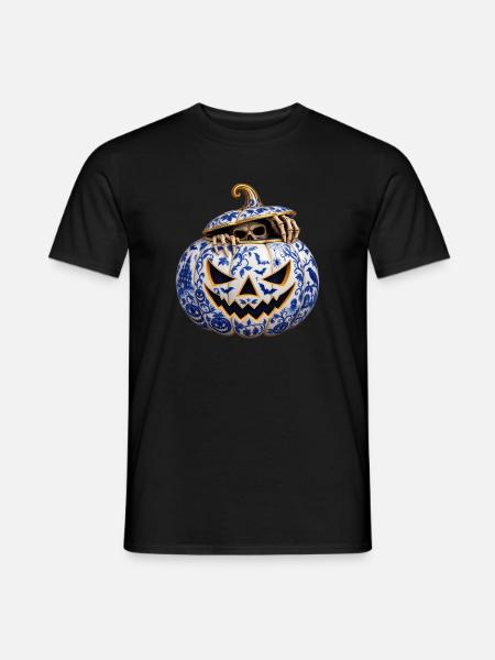 Halloween-Porzellan-Kurbis - Männer T-Shirt - Schwarz