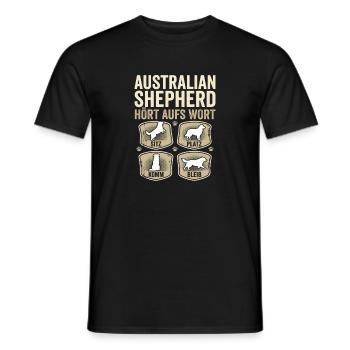 Australian Shepherd Gehorsam Sitz Platz Bleib - Männer T-Shirt - Schwarz - Vorne - AI Model Male 178 light (178cm)