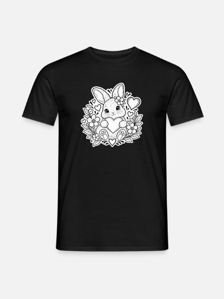 Sticker Süßer Hase mit großem Herz - Männer T-Shirt - Schwarz